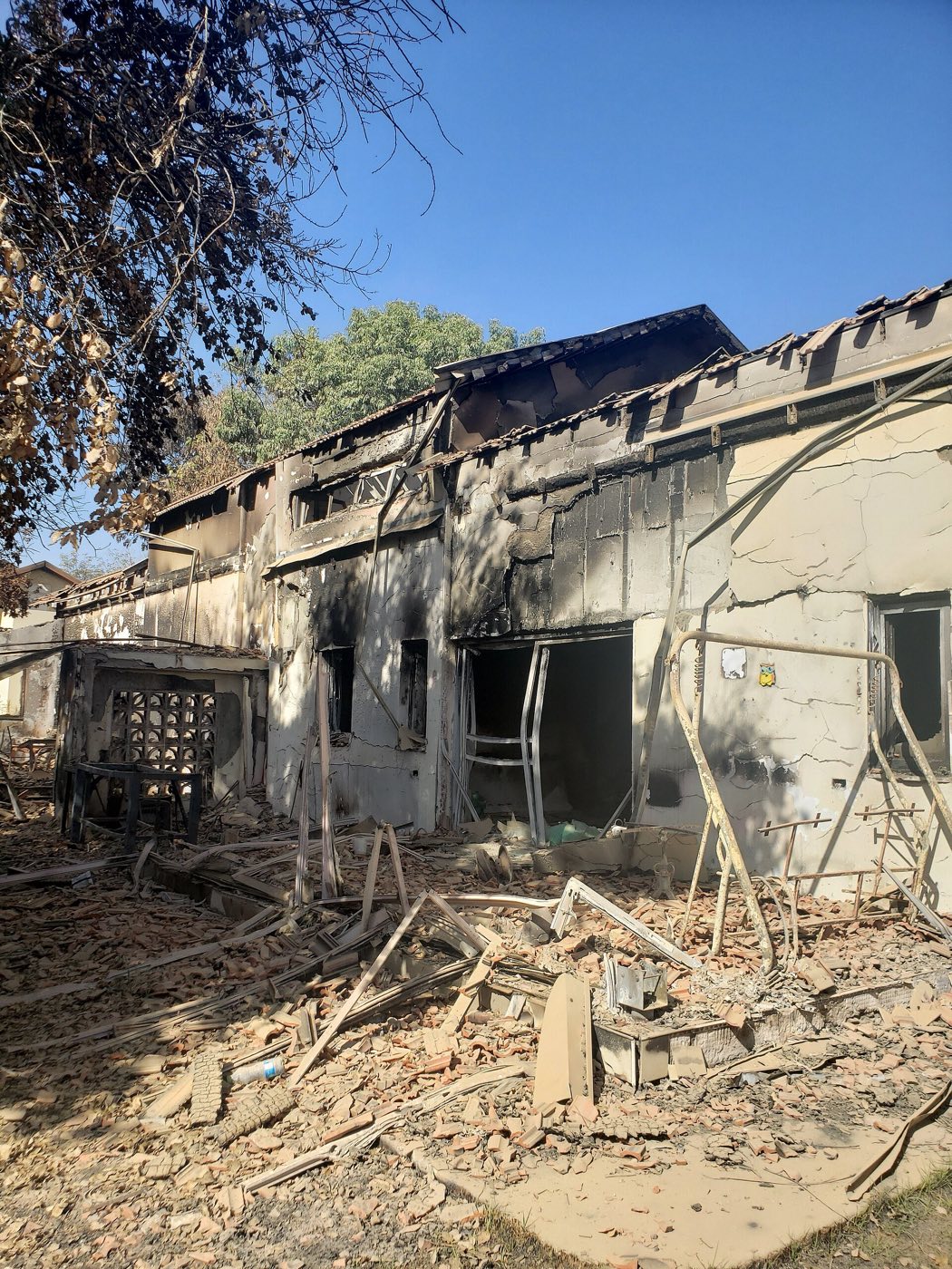 Homes burned in the Hamas attack on Kibbutz Be’eri on October 7, 2023.