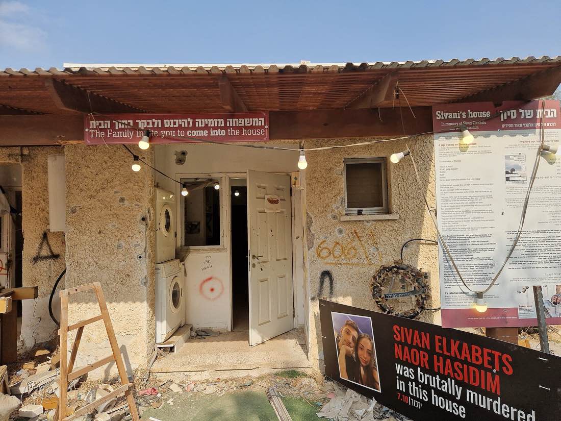 A home in the young people’s neighbourhood of Kibbutz Kfar Aza, two years after the October 7 massacre.